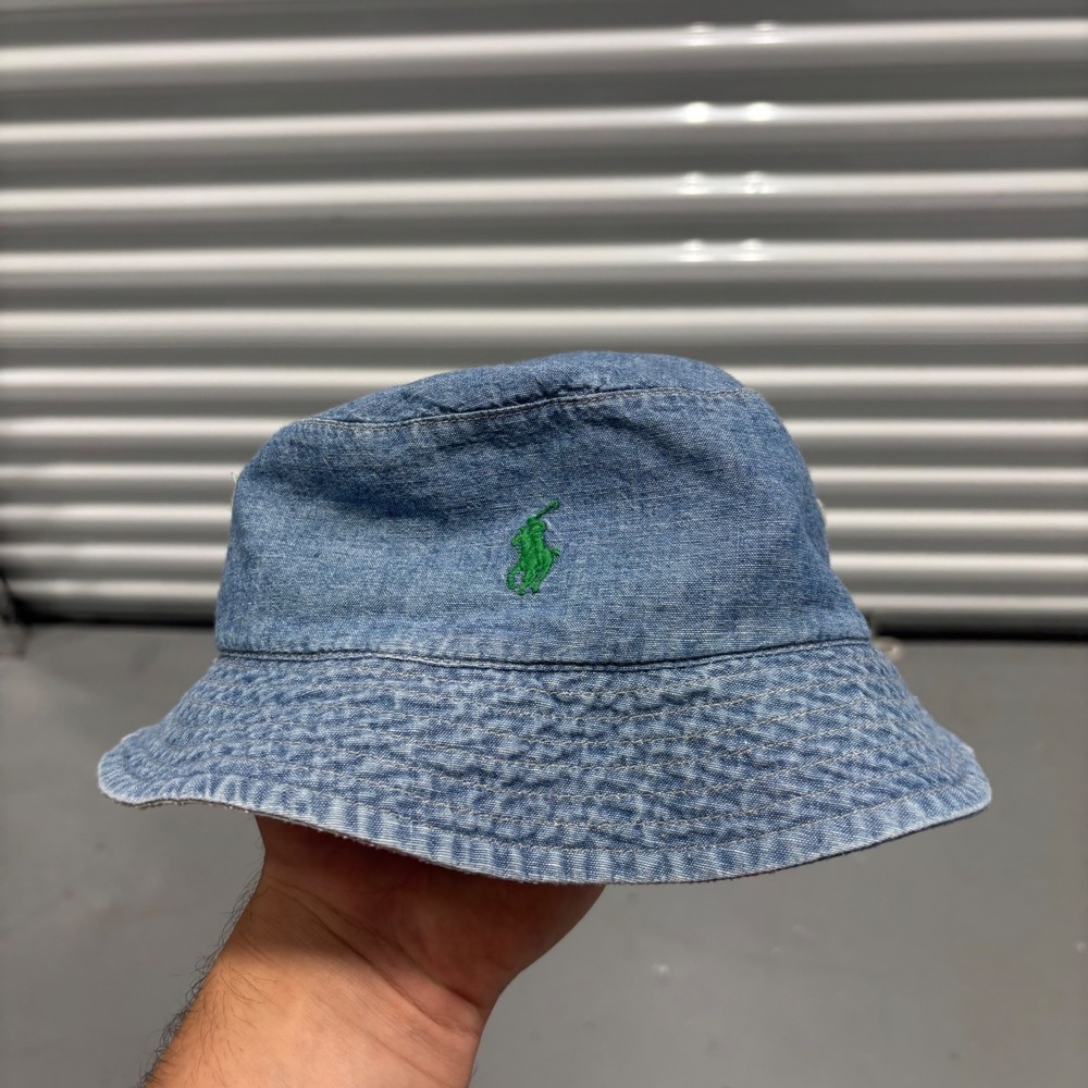 Polo Ralph Lauren Reversible Bucket Hat Denim Tropical Floral Print Pony Logo